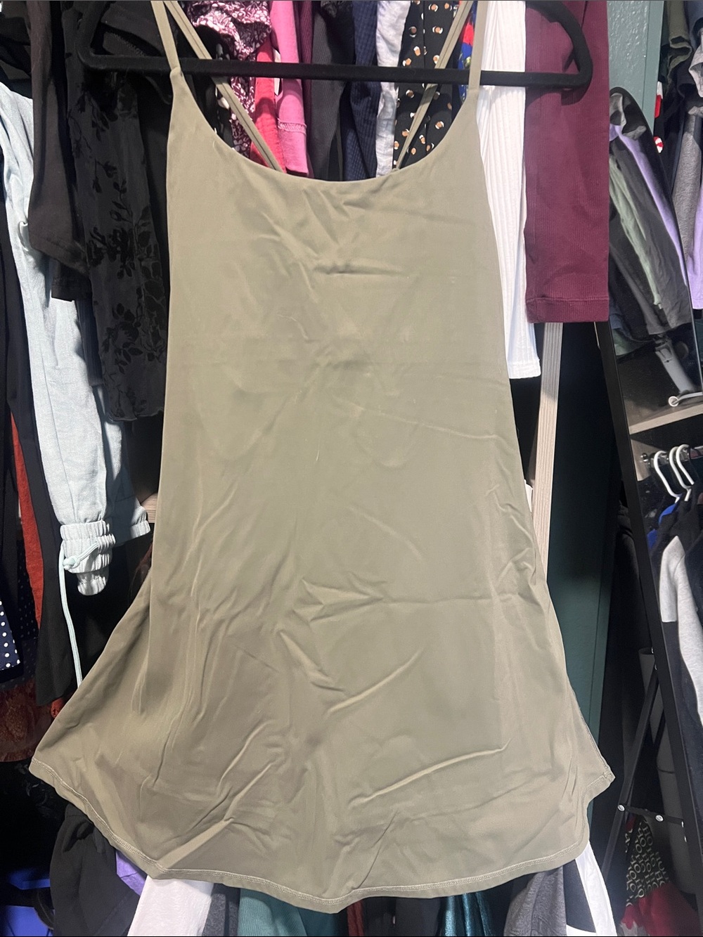 Women's Olive Halara sports dress with attached shorts